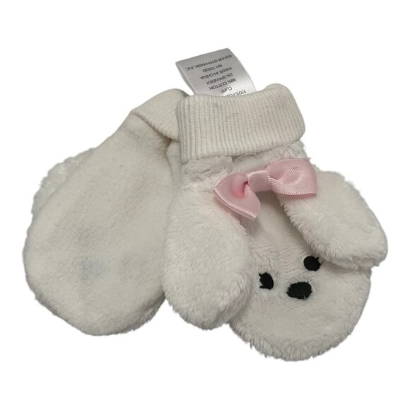 Winter White Pink Plush Mittens Baby Girl Mittens Funny Rabbit Design Mittens - Picture 5 of 7